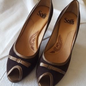 Sofft Suede Peep Toe Pumps Brown